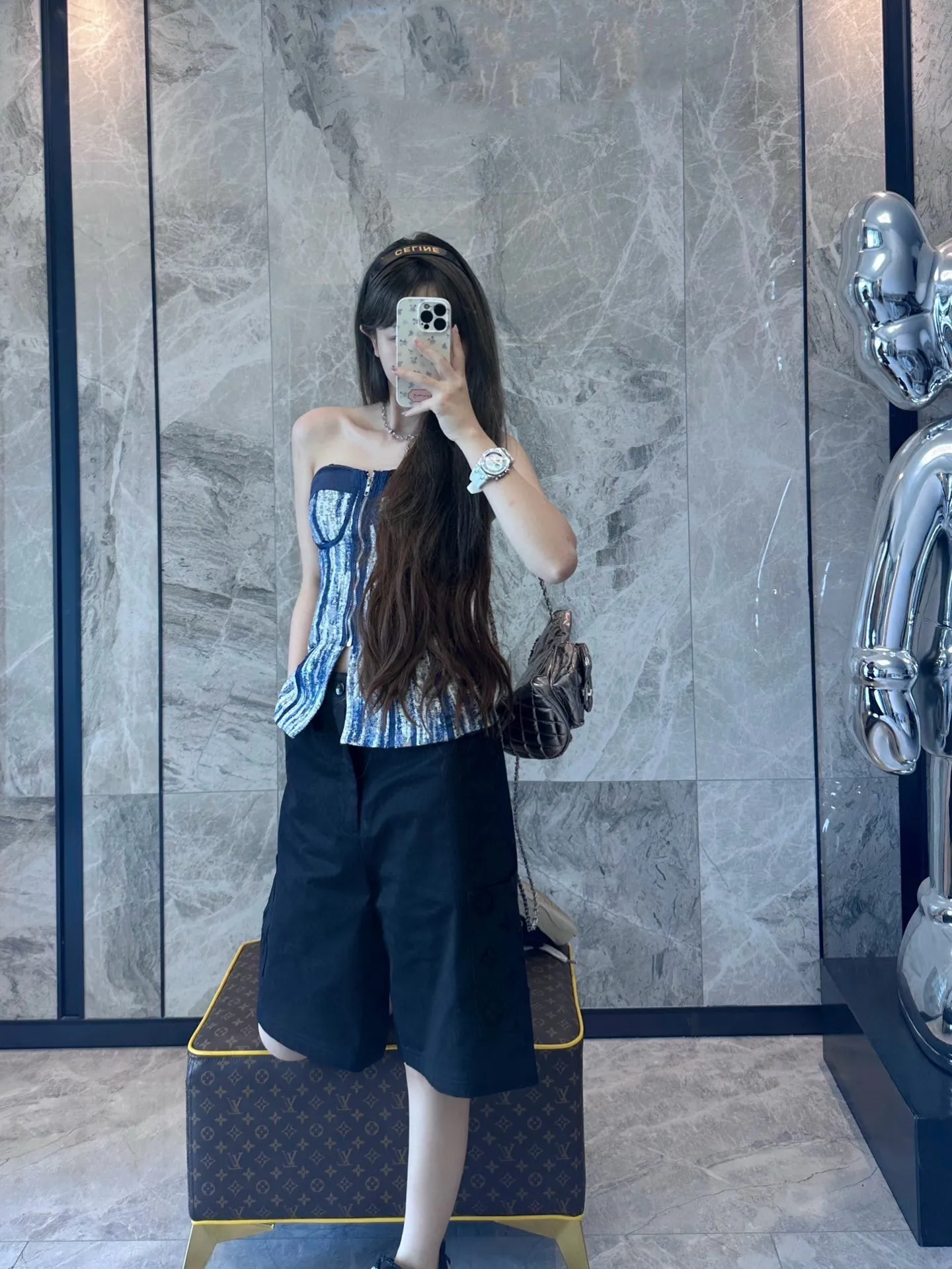 Louis Vuitton/Louis Vuitton 24ss pocket flocked patchwork shorts
